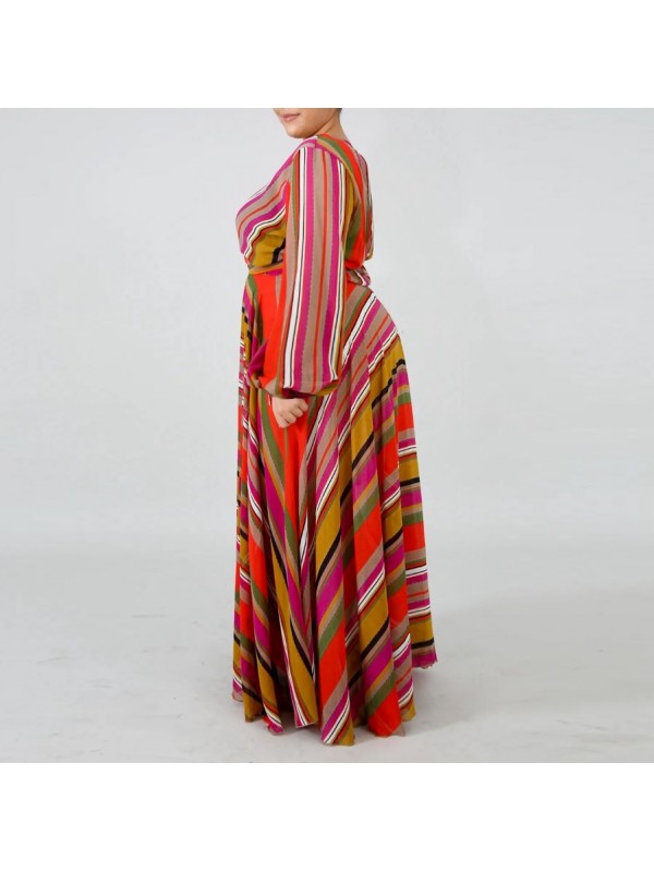 Vestito Donna Lungo a Righe Taglie Grandi Woman Oversize Maxi Dress OS120013B- f3